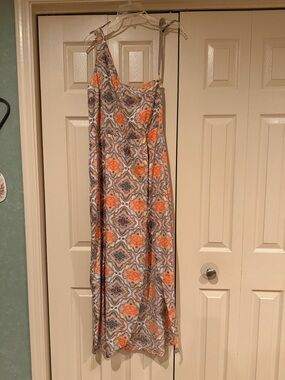 Charlotte Russe One-Shoulder Printed Maxi Dress in Orange and Blue